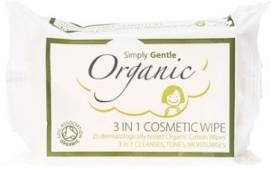 Simply Gentle Organic 3 in 1 Cosmetic Wipe Cleanses, Tones, Moisturises 25pk