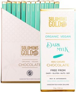 SOLOMONS GOLD Organic Vegan Dark Mylk Chocolate (45% Cacao) 55g x 12 Display