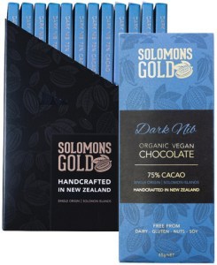 SOLOMONS GOLD Organic Vegan Dark Nib Chocolate (75% Cacao) 55g x 12 Display