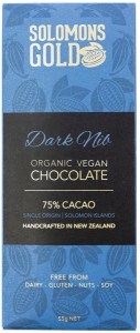 SOLOMONS GOLD Organic Vegan Dark Nib Chocolate (75% Cacao) 55g