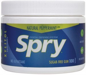 SPRY Xylitol Sweetened Sugar-Free Chewing Gum Peppermint Tub x 100 Pieces