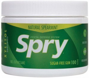 SPRY Xylitol Sweetened Sugar-Free Chewing Gum Spearmint Tub x 100 Pieces