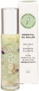 Summer Salt Body Essential Oil Roller 24K Gold Focus Rainbow Fluorite 10ml