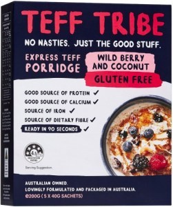 Teff Tribe Instant Porridge Wild Berry & Coconut  (5x40g Sachets) 200g