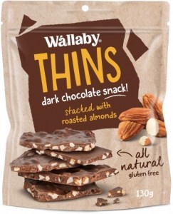 Wallaby Thins Dark Chocolate Snack with Roasted Almonds  130g