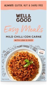 Well And Good G/F Easy Meals Mild Chilli Con Carne w/Low GI Rice 120g