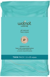WOTNOT NATURALS All Natural Face Wipes Sensitive x 25 Pack Twin Pack