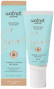 WOTNOT NATURALS Natural Face Sunscreen SPF 40 + Mineral MakeUp BB Cream Light/Medium Beige 60g